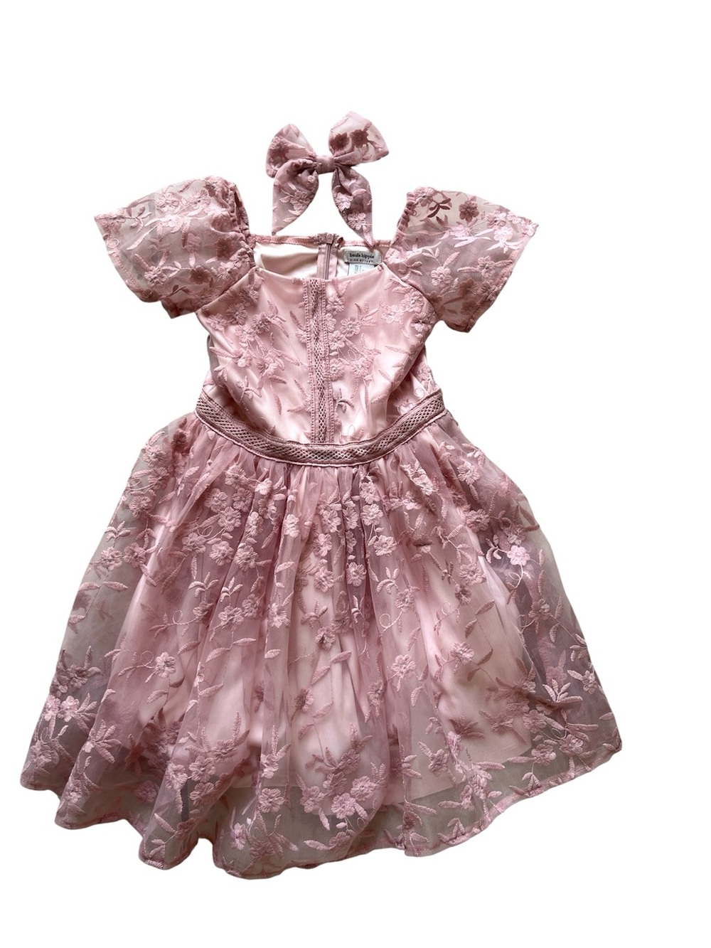 Haute Hippie Mauve Pink Floral Lace Party Dress & Matching Bow Girls Fall Dress